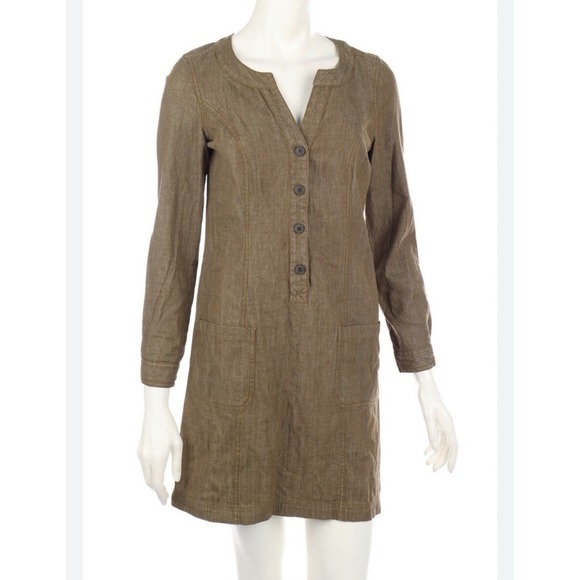 Boden Denim Mini Dress 8R Brown 100% Cotton Button Up Shift Tunic Natural WH443 - Picture 3 of 13